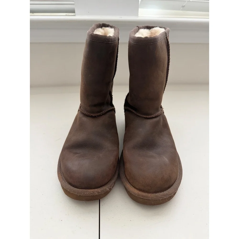 UGG Women Classic Short Leather Boots Chocolate Brown 1016559 Mid Calf Boots 5